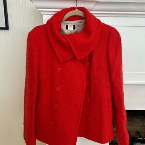 J. Crew Burnt Orange/Red Double-Breasted Pea Coat with Funnel Collar
